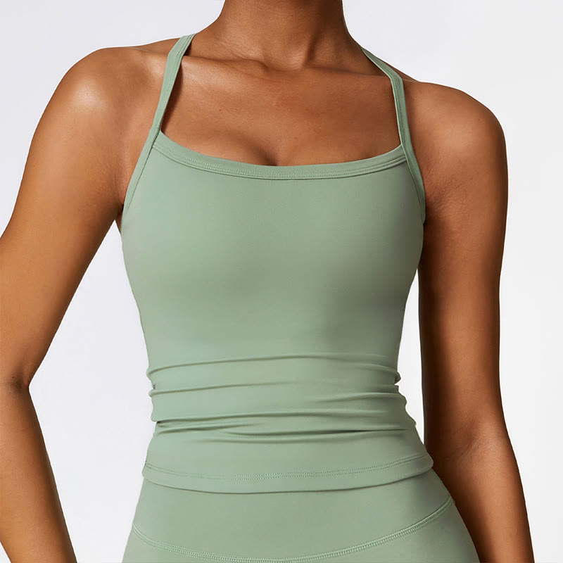 Solid Color Crop Tank Top High Waist Shorts Sports Fitness Gym Yoga Outfits