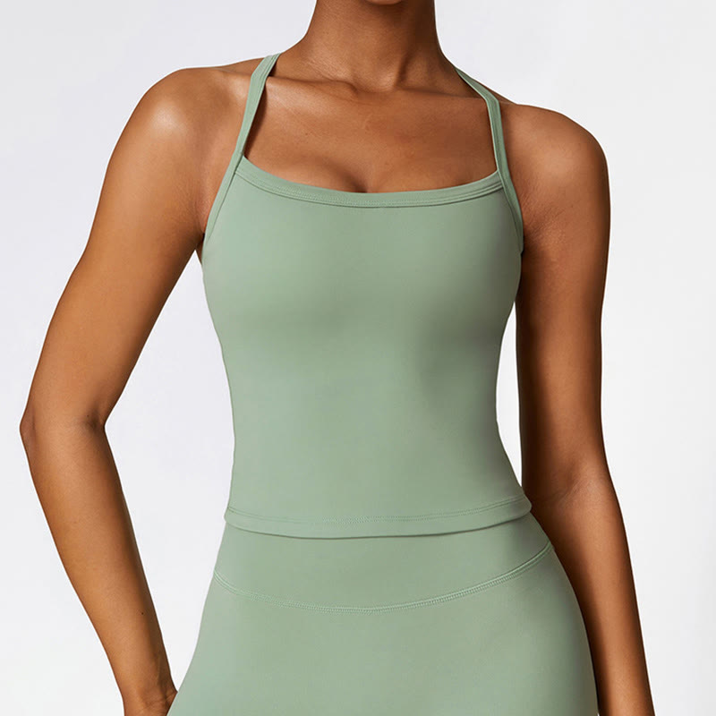 Solid Color Crop Tank Top High Waist Shorts Sports Fitness Gym Yoga Outfits