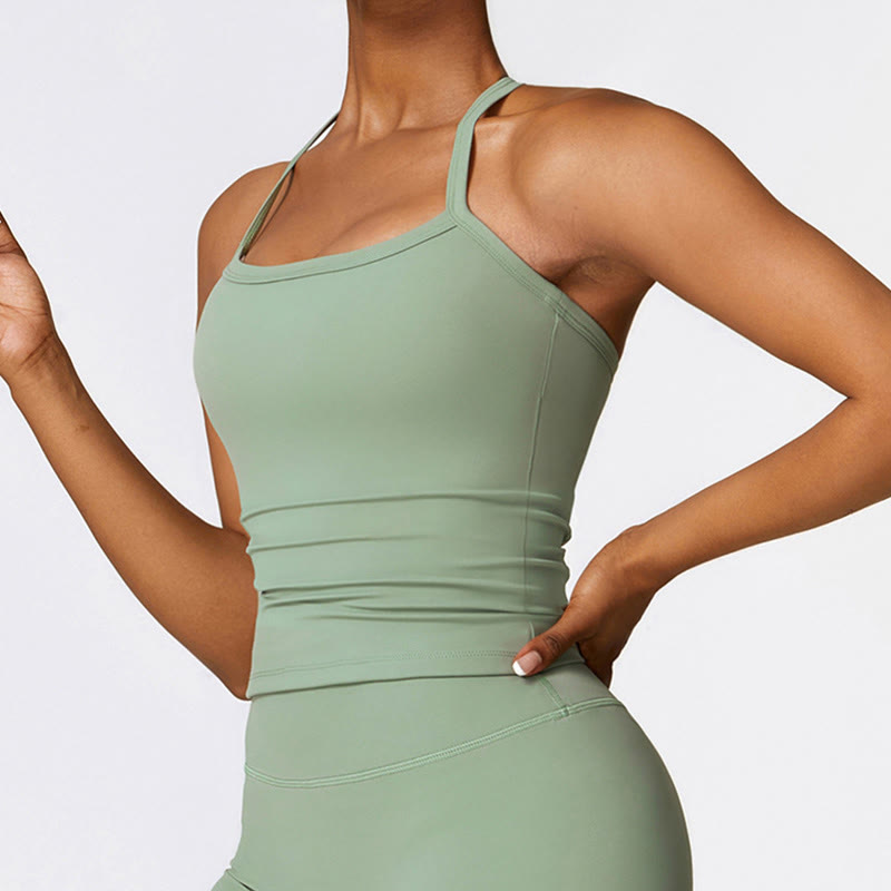 Solid Color Crop Tank Top High Waist Shorts Sports Fitness Gym Yoga Outfits