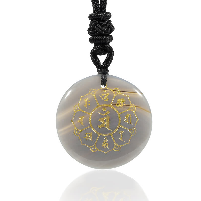 Om Mani Padme Hum Natural Various Crystal Black Obsidian Strength Necklace Pendant