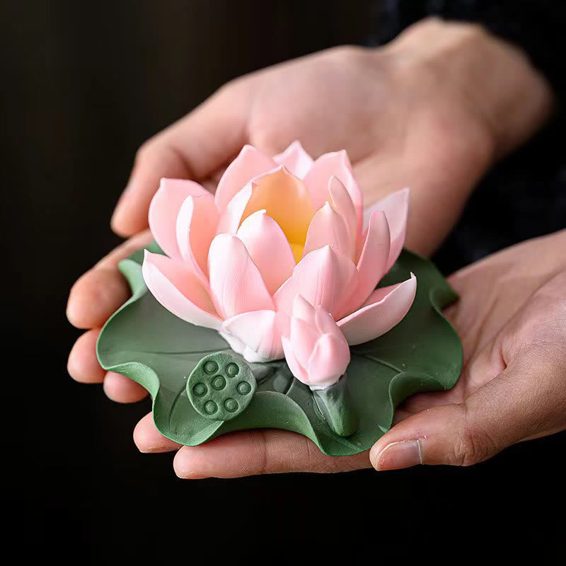 Lotus Flower Leaf Pod Spiritual Ceramic Stick Incense Burner Decoration