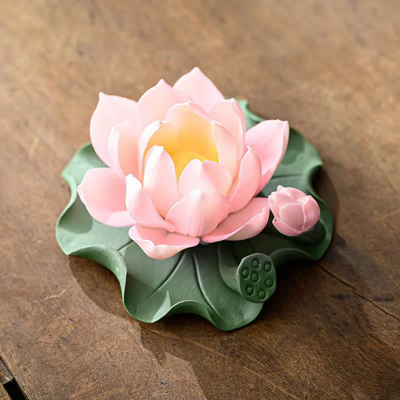 Lotus Flower Leaf Pod Spiritual Ceramic Stick Incense Burner Decoration