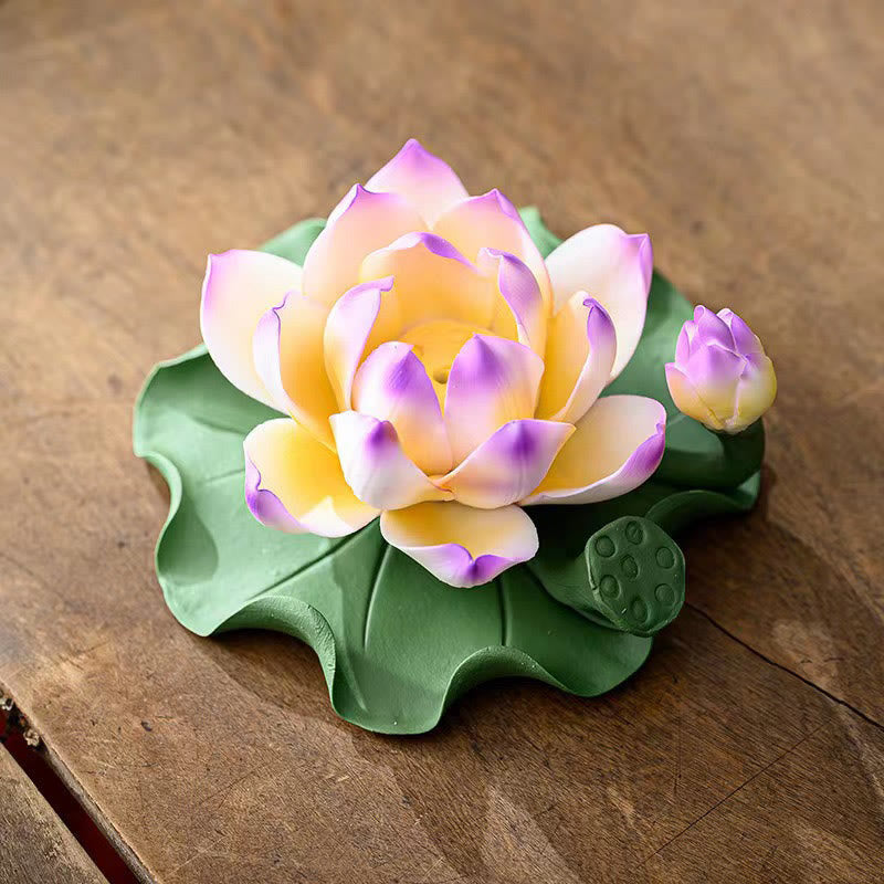 Lotus Flower Leaf Pod Spiritual Ceramic Stick Incense Burner Decoration