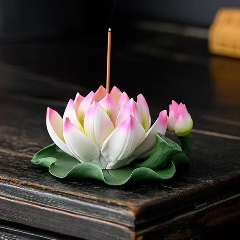 Lotus Flower Leaf Pod Spiritual Ceramic Stick Incense Burner Decoration