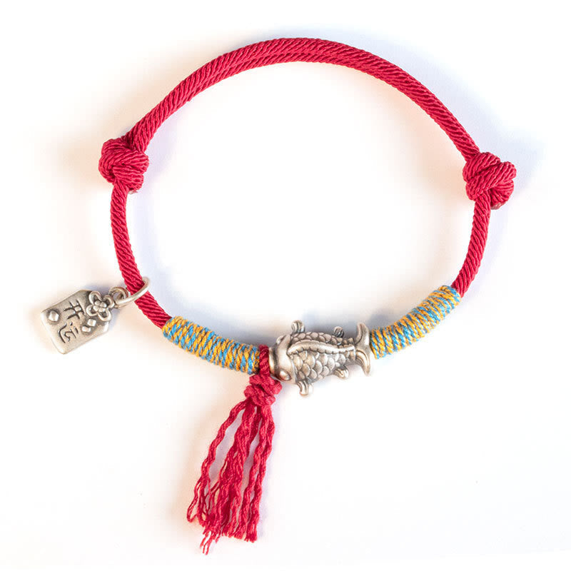 999 Sterling Silver Red String Lucky Koi Fish Protection Bracelet