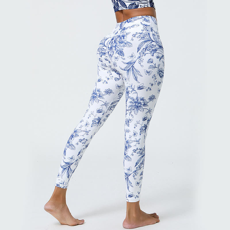 Flowers Leaves Dandelions Pineapples Print Sports Fitness High Waist Leggings Women's Yoga Pants