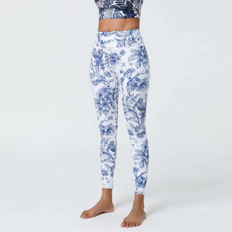 Flowers Leaves Dandelions Pineapples Print Sports Fitness High Waist Leggings Women's Yoga Pants