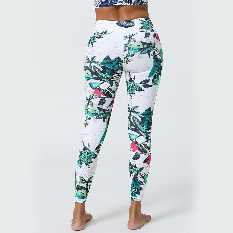 Flowers Leaves Dandelions Pineapples Print Sports Fitness High Waist Leggings Women's Yoga Pants