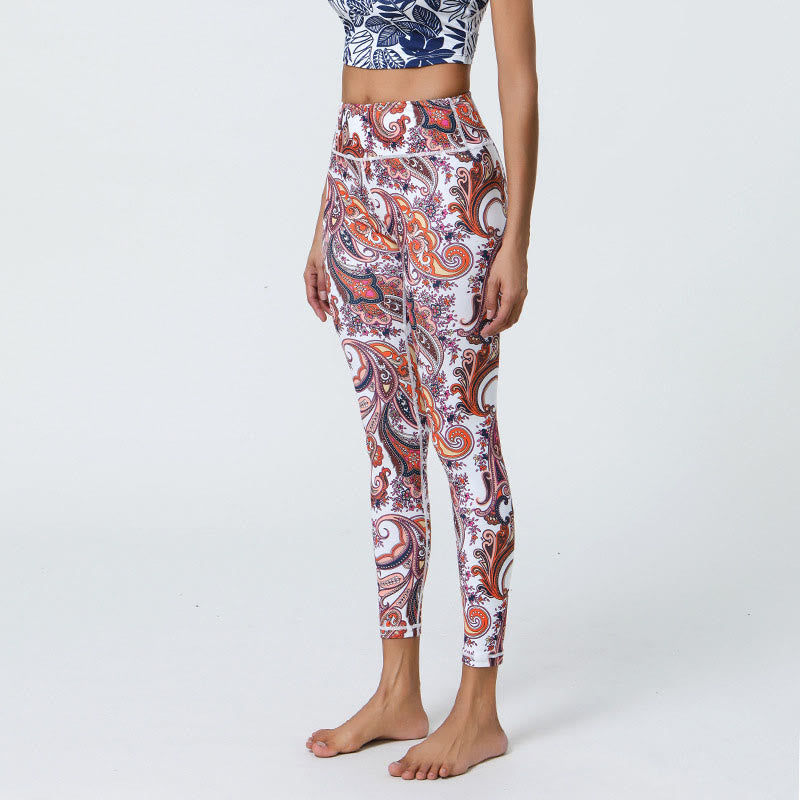 Flowers Feathers Sun Moon Print Sports Fitness Yoga High Waist Leggings Women's Pants