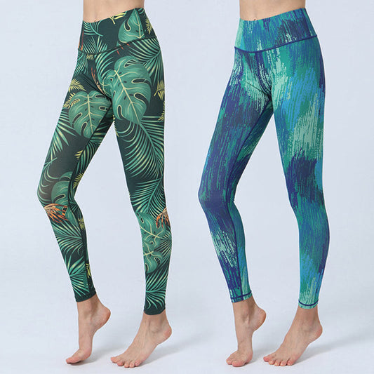 Leaves Print Sports Fitness Yoga High Waist Leggings Women's Yoga Pants