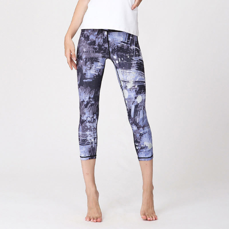 Cherry Blossoms Sakura Lines Print Sports Yoga Cropped Leggings Women's Yoga Capri Pants