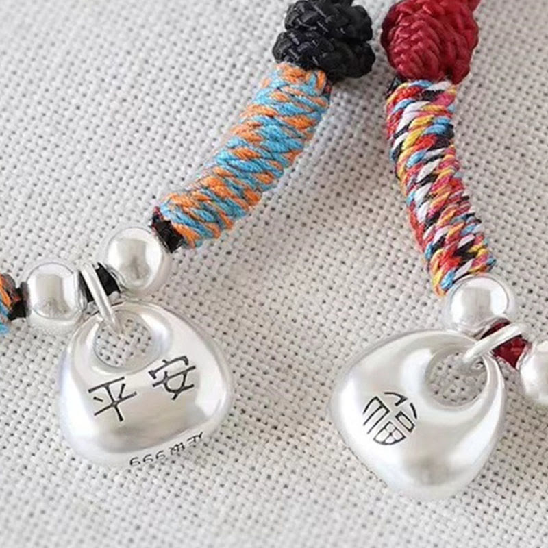 Handmade 925 Sterling Silver Fu Character Safe And Well Luck Braided Bracelet
