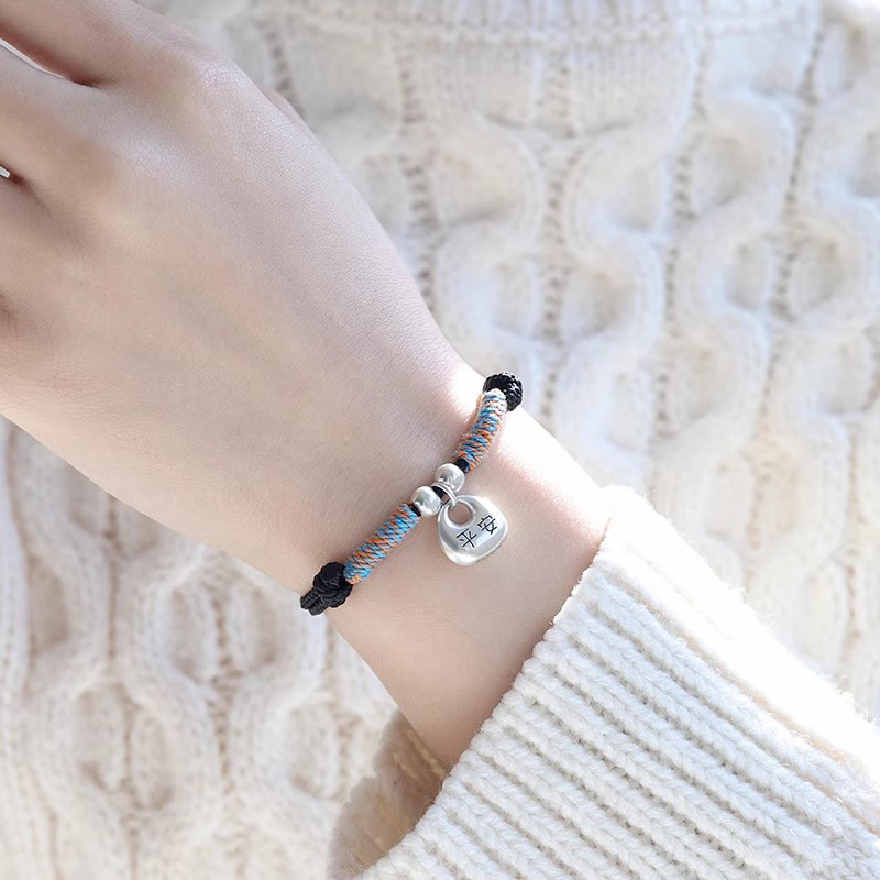 Handmade 925 Sterling Silver Fu Character Safe And Well Luck Braided Bracelet