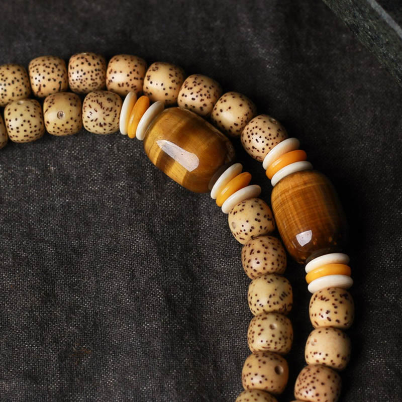 108 Mala Beads Bodhi Seed Tiger's Eye Fu Character Peace Bracelet
