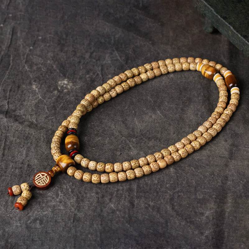108 Mala Beads Bodhi Seed Tiger's Eye Fu Character Peace Bracelet