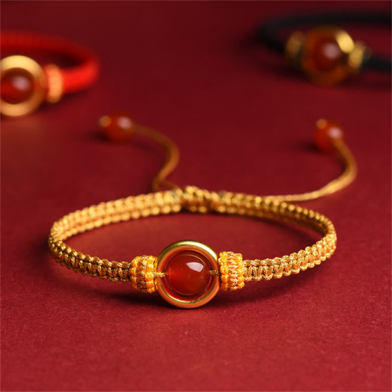 Red Agate Bead Peace Buckle Calm Rope Bracelet