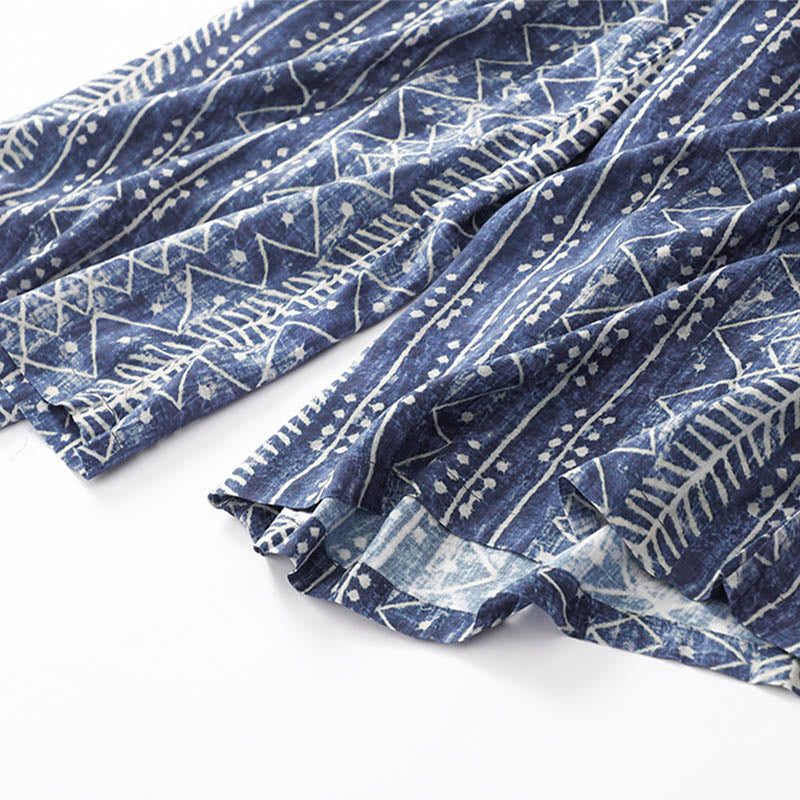 Blue Stripes Print Wide Leg Pants With Pockets