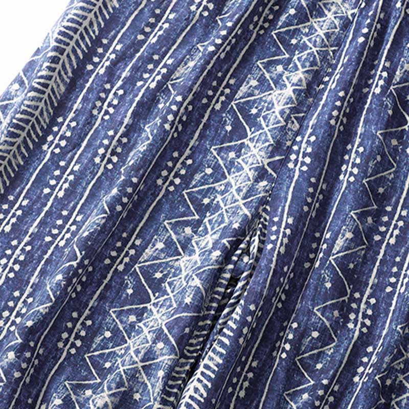 Blue Stripes Print Wide Leg Pants With Pockets