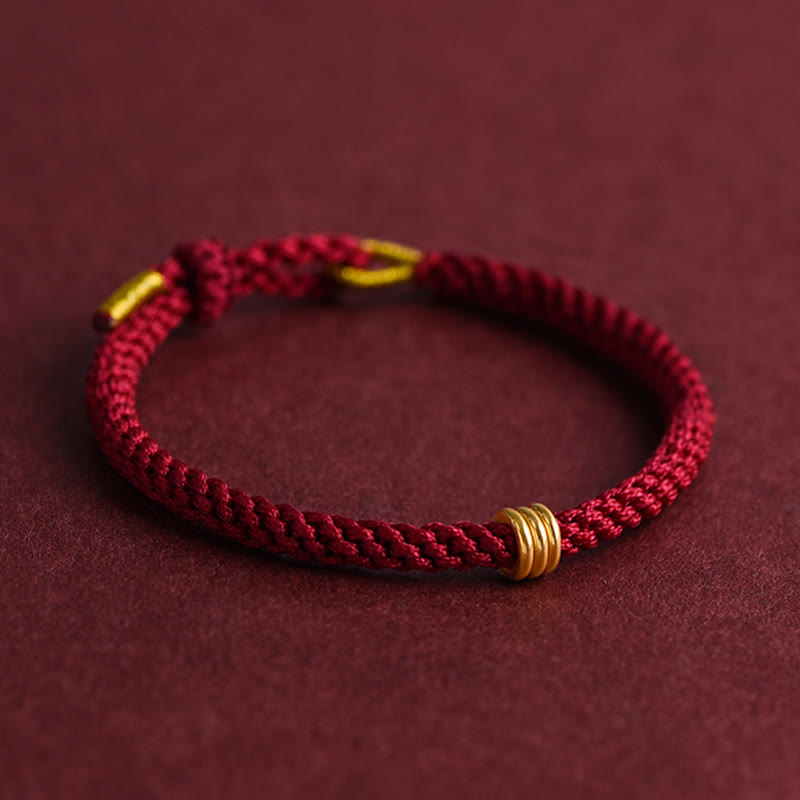 999 Gold Triple Ring Design Handmade Connection Braided Rope Bracelet
