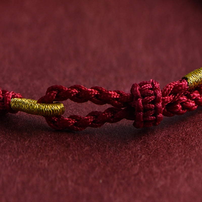 999 Gold Triple Ring Design Handmade Connection Braided Rope Bracelet