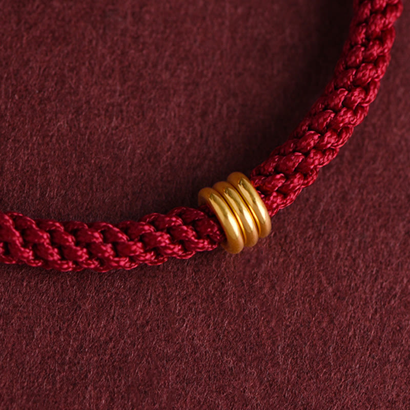 999 Gold Triple Ring Design Handmade Connection Braided Rope Bracelet