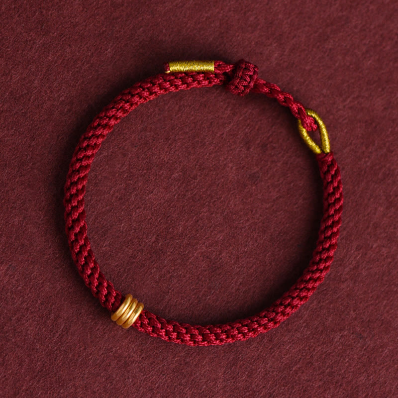 999 Gold Triple Ring Design Handmade Connection Braided Rope Bracelet