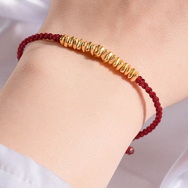 999 Gold Small Gold Pieces Design Handmade Protection Braided Rope Bracelet