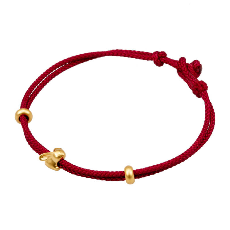 999 Gold Small Lucky Rabbit Osmanthus Design Handmade Luck Braided Rope Bracelet