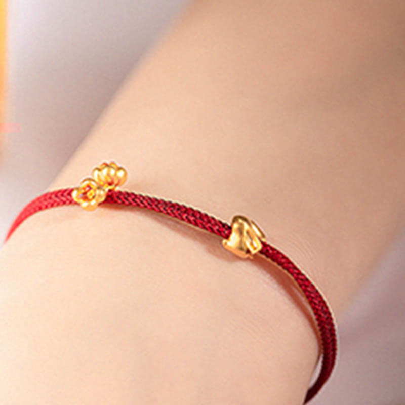 999 Gold Small Lucky Rabbit Osmanthus Design Handmade Luck Braided Rope Bracelet