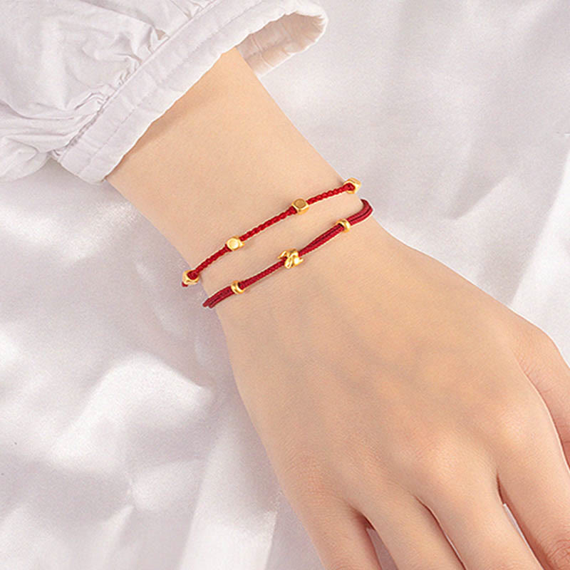 999 Gold Small Lucky Rabbit Osmanthus Design Handmade Luck Braided Rope Bracelet