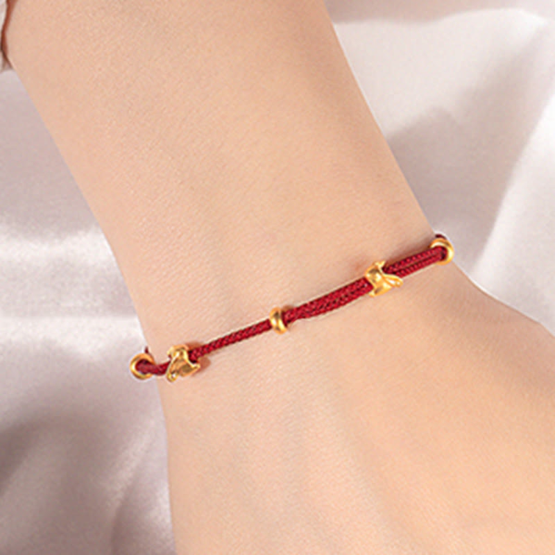 999 Gold Small Lucky Rabbit Osmanthus Design Handmade Luck Braided Rope Bracelet
