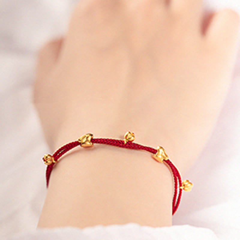999 Gold Small Lucky Rabbit Osmanthus Design Handmade Luck Braided Rope Bracelet