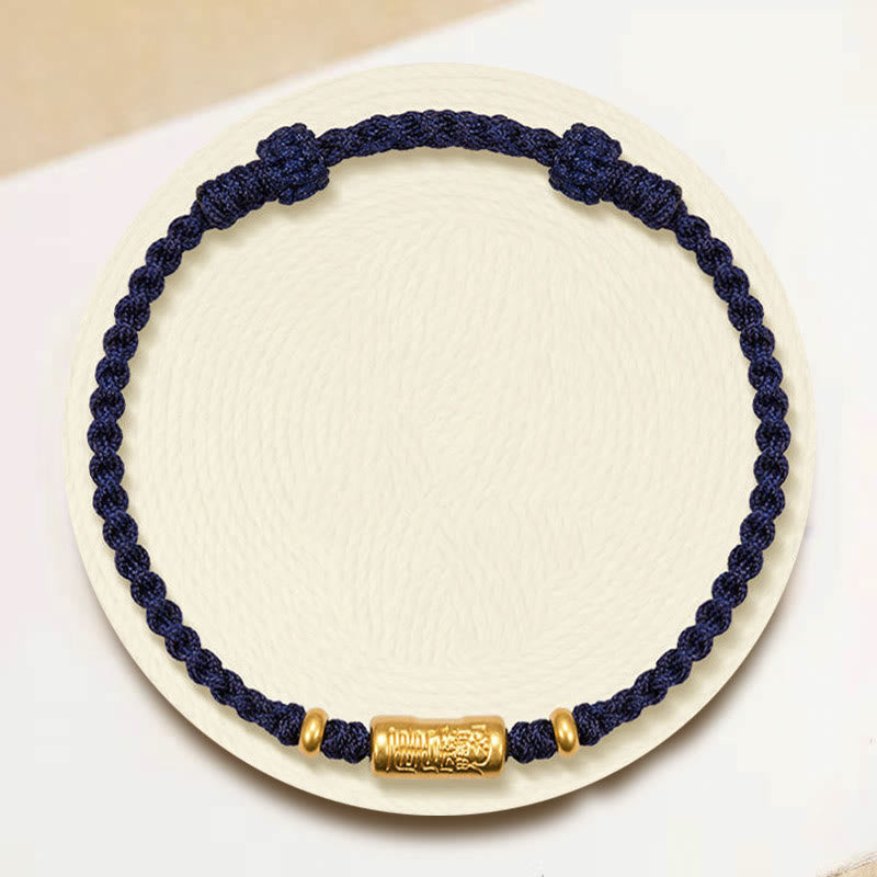 999 Gold Good Luck Amulet Carved Design Handmade Strength Braided Rope Bracelet