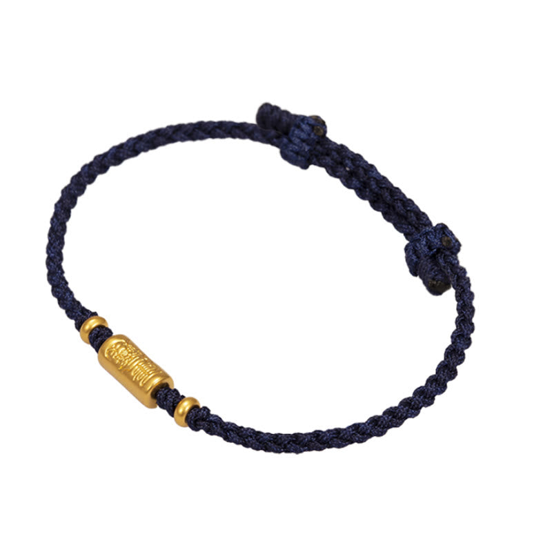 999 Gold Good Luck Amulet Carved Design Handmade Strength Braided Rope Bracelet