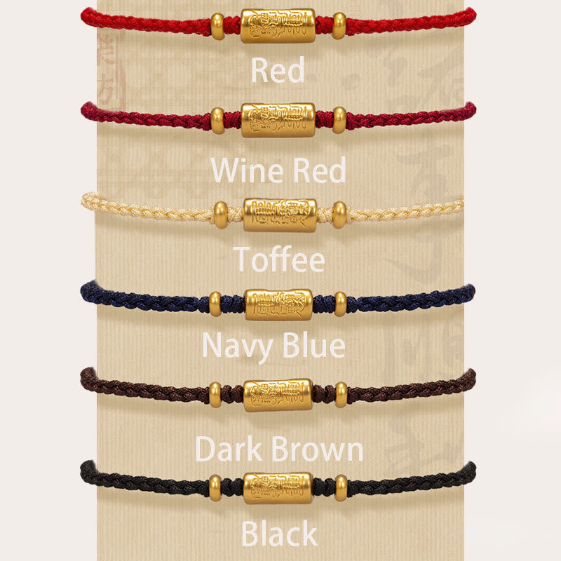 999 Gold Good Luck Amulet Carved Design Handmade Strength Braided Rope Bracelet