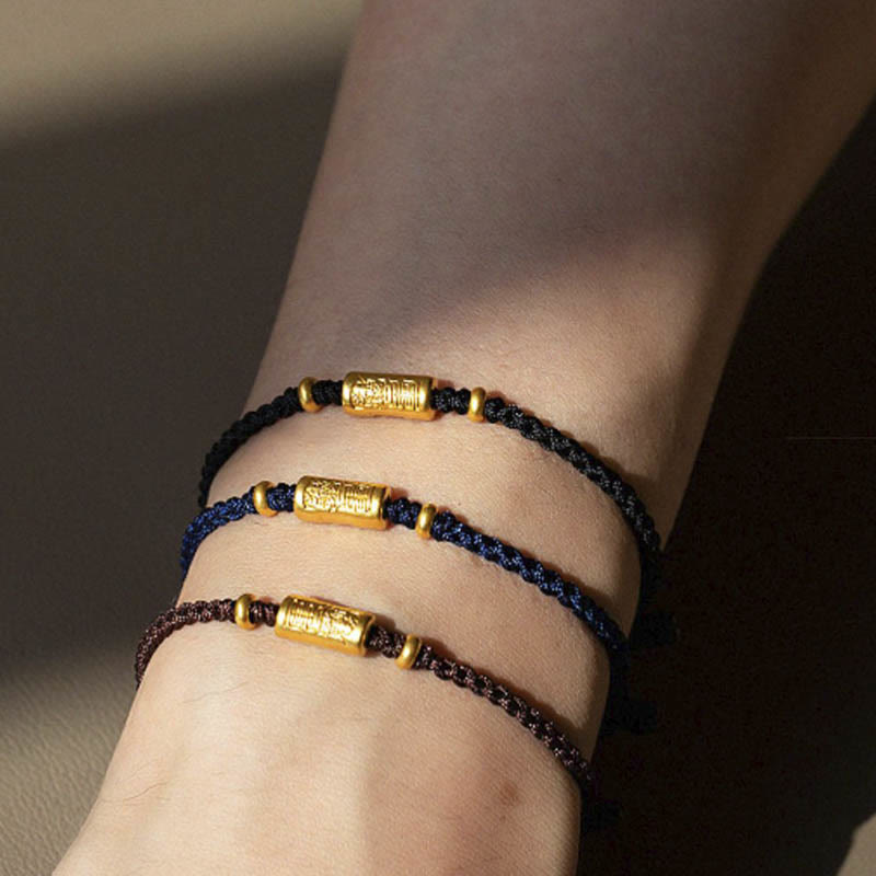999 Gold Good Luck Amulet Carved Design Handmade Strength Braided Rope Bracelet