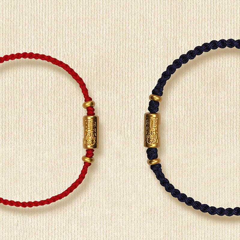 999 Gold Good Luck Amulet Carved Design Handmade Strength Braided Rope Bracelet