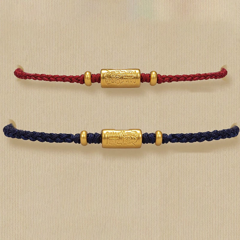 999 Gold Good Luck Amulet Carved Design Handmade Strength Braided Rope Bracelet