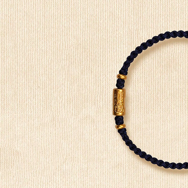 999 Gold Good Luck Amulet Carved Design Handmade Strength Braided Rope Bracelet