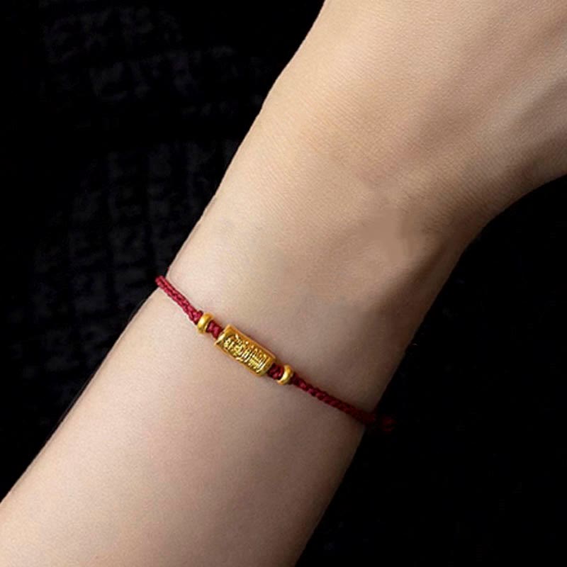 999 Gold Good Luck Amulet Carved Design Handmade Strength Braided Rope Bracelet