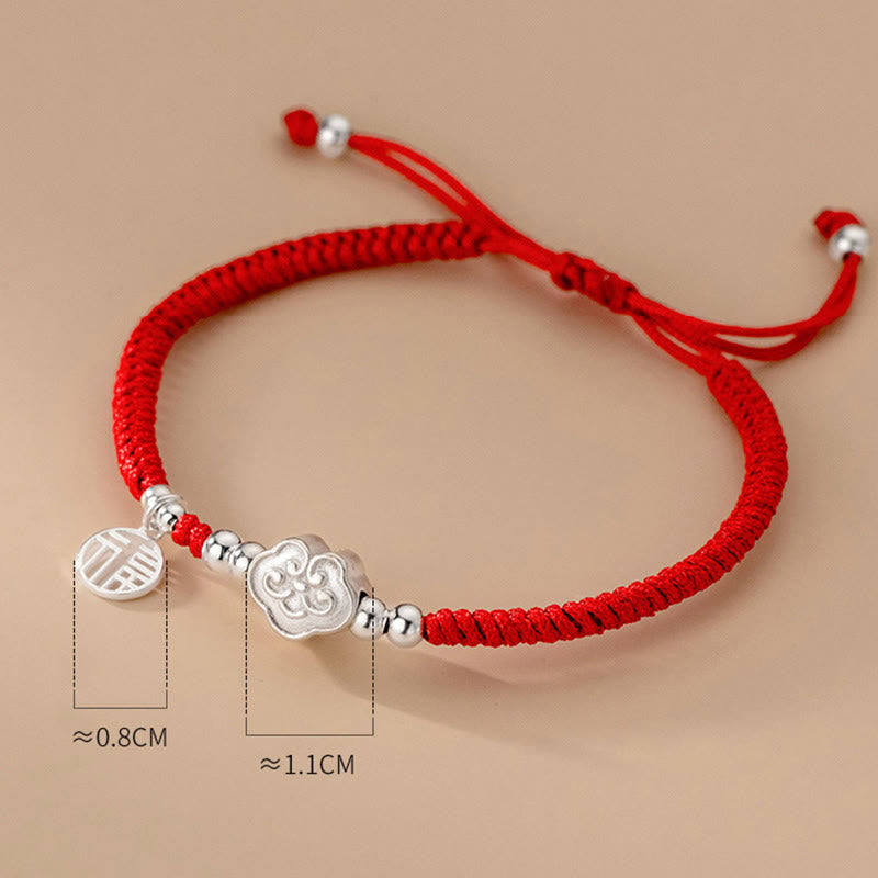 Handmade 925 Sterling Silver Fu Character Auspicious Clouds Blessing Braided Rope Bracelet