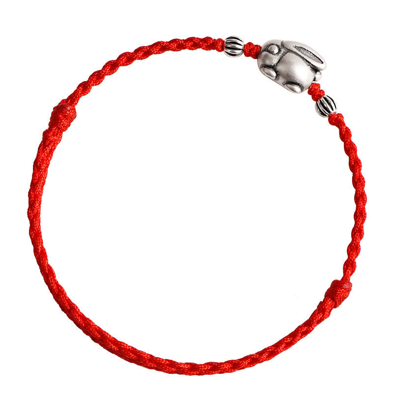 Handmade 999 Sterling Silver Rabbit Luck Rope Bracelet Anklet