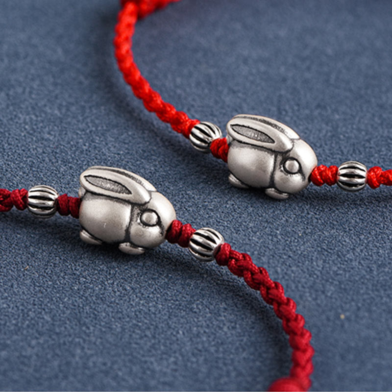 Handmade 999 Sterling Silver Rabbit Luck Rope Bracelet Anklet