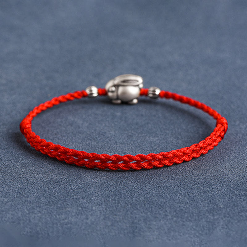 Handmade 999 Sterling Silver Rabbit Luck Rope Bracelet Anklet