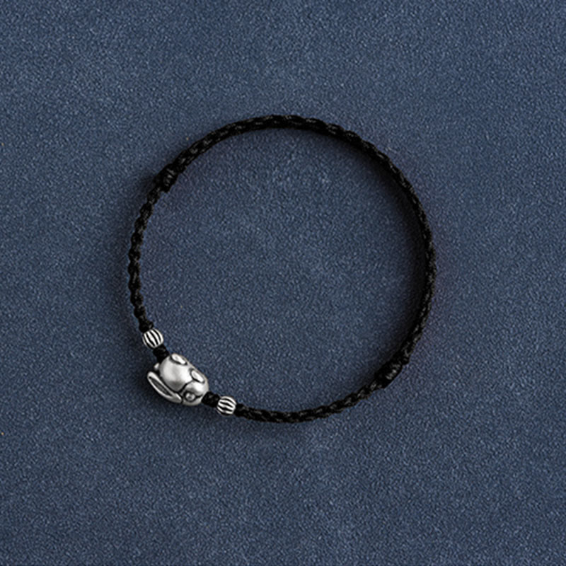 Handmade 999 Sterling Silver Rabbit Luck Rope Bracelet Anklet
