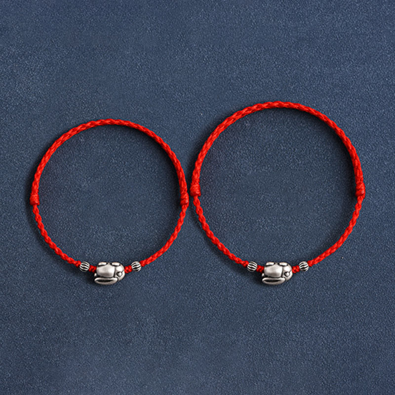 Handmade 999 Sterling Silver Rabbit Luck Rope Bracelet Anklet