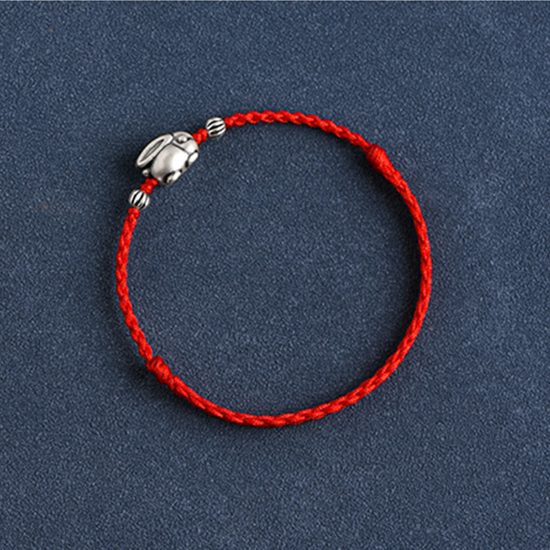 Handmade 999 Sterling Silver Rabbit Luck Rope Bracelet Anklet
