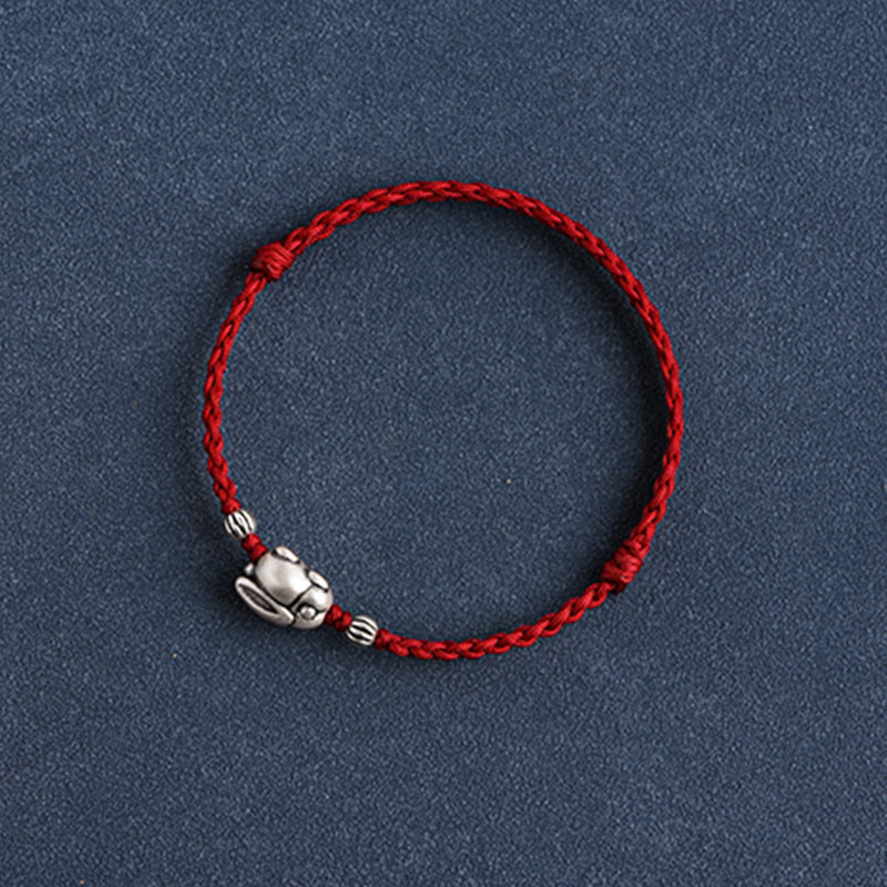 Handmade 999 Sterling Silver Rabbit Luck Rope Bracelet Anklet