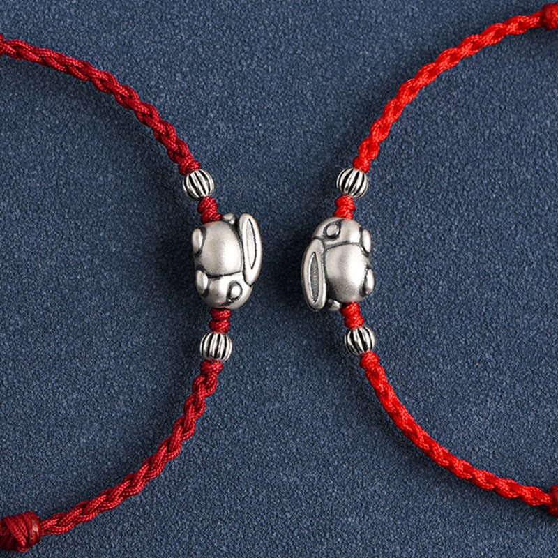 Handmade 999 Sterling Silver Rabbit Luck Rope Bracelet Anklet