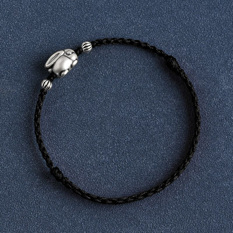Handmade 999 Sterling Silver Rabbit Luck Rope Bracelet Anklet